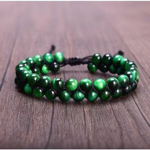 New Men Bracelets Steampunk 6MM Green Tiger Eye Stone Braided Friendship Lovers Couples Wristband Macrame Bracelet Jewelry