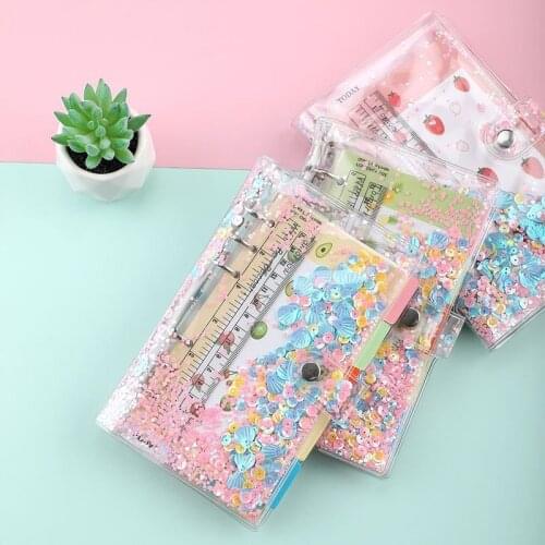 DIY Transparent 6 Rings A6 Glitter Sequins Notebook Cover File Folder Binder Planner Stationery 40sheets Loose Leaf Inner Core