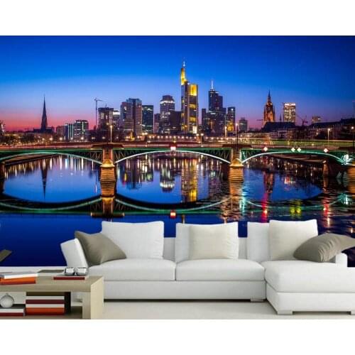 Papel de parede Germany Houses Rivers Bridges city Building night time wallpaper,living room bedroom TV backdrop bedroom murals