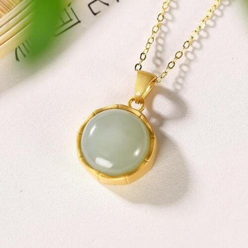 Original 2020 New Gold Plated Natural Hotian Jade Pendant Simple Personalized All-Match Womens Peace Buckle Pendant