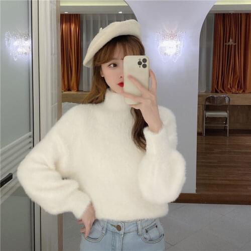Autumn Winter 2020 Turtleneck Loose Cropped Sweater Women Woman Sweaters Femme Chandails Pull Hiver