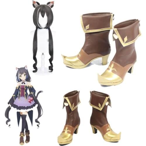 Kyaru Wig Princess Connect! Re:Dive Cosplay Heat Resistant Synthetic Dark Purple Hair Princess Connect Kyaru Cosplay Shoes