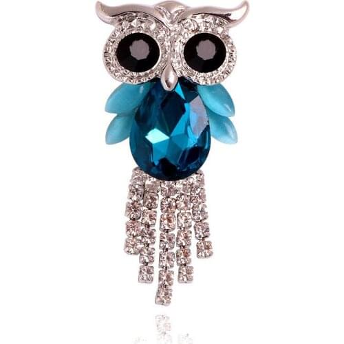 Luxury Lady Cute Owl Animal Brooch Big Blue Green Color Crystal Alloy Women’s Brooches Wedding Party Pins Birthday Gifts
