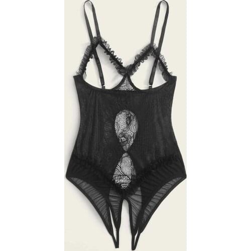 S-4XL Plus Size Lace Bodysuit Hollow See Through Sexy Lingerie Women Sexy Underwear Porno Intimate Erotic Costumes Sex Body Suit