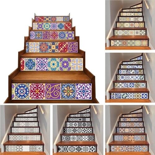 6pclset 3d Stair Sticker Removable Self-Adhesive Vinyl Ceramic Tile PVC Stair Wallpaper Staircase Stairway Home Wall Decal