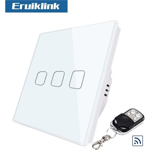 EU Standard RF Touch Light Switch,3 Gang 1 Way Switch Panel Wall Light Lamps 433mhz Wireless Remote Light Switch For Smart Home