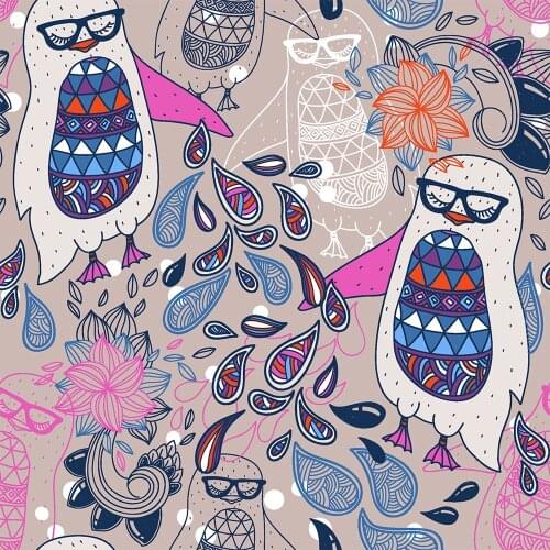 LEO & LIN Sewing Fashion Gray Cute Sleep Owl Chiffon Root Yarn Air Layer Digital Printing Spot Fabric 50cm