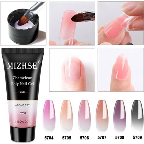 MIZHSE 30ml Temperature Poly Nail Gel Color Change Crystal Extension Gel Hybrid Varnish Base Top Gel Nail Polish For Manicure