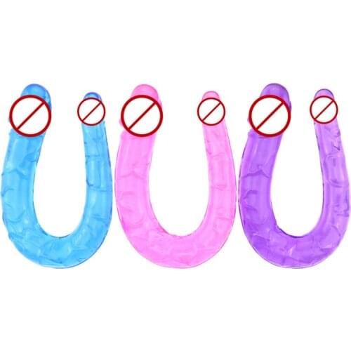 U Shape Double Realistic Dildo Flexible Soft Jelly Vagina Anal Gay Lesbian Artificial Penis Adult Sex Toys For Women Masturbator