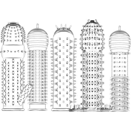 Male Enlargement Penis Condom Extender Sleeve Men Delay Spray Clit Massager Cock Ring Condoms Sex Extender Dildo Toys for Men