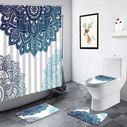 Bohemian Mandala Flowers Shower Curtain Geometric Pattern Ethnic Floral Bath Rug Toilet Cover Anti-slip Mats Bathroom Decor Sets