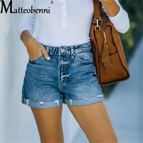 Hot Sale Woman Summer New Denim Shorts Casual Water Wash High Waist Curled Jeans Shorts 2021 Fashion Streetwear Ripped Shorts
