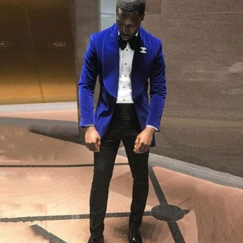 Wide Shawl Lapel Royal Blue Velvet Prom Suits Men Suits for Wedding Plus Size Groom Tuxedo 2Piece Smoking Jacket Terno Masculino