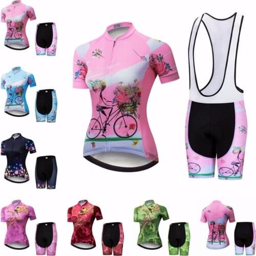 2019 Bike Jersey set Women Cycling jersey Bib Shorts girls Mountain MTB Bicycle suits Maillot Ropa Ciclismo Tops bottom pink red