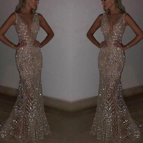 Mermaid Sequins Golden Sexy Evening Dress Long Prom Party Dresses Evening Gown Formal Dress Women Elegant Robe De Soiree