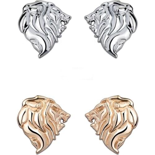 1Pcs 3D Metal Lion Head Car Side Fender Rear Trunk Emblem Badge Sticker Decals for Universal Cars Moto Bike Decorative