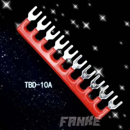 10pcs/lot TBD-10A 10 Positions Pre-Insulated Fork Terminal Connection Strip tiebar 4 colors to choose
