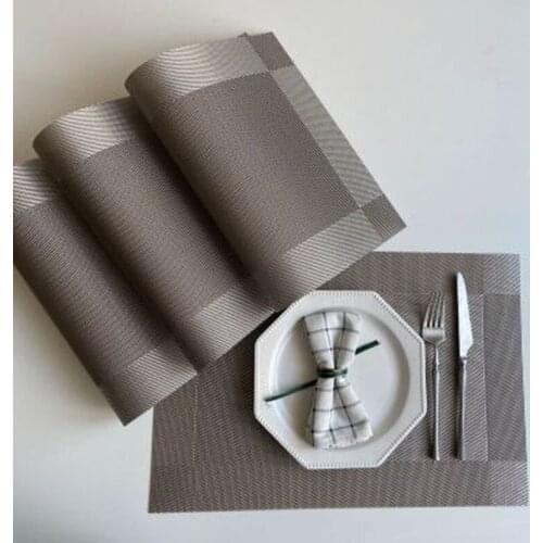 2Pcs PVC Placemat Washable PlacematsDining Table Imitation linen Mat Non-slip Placemat Set Cup Coaster Kitchen Accessories