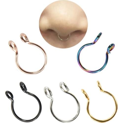 2 Pcs A Lot U Shaped Stainless steel Fake Nose Ring Hoop Septum Rings Fake Piercing Jewelry Nose Piercing EarringsWholesale