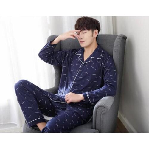 2019 new arrival fashion men sleeping cloths turn-down collar dark blue letter coat free shipping