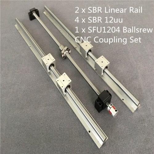 2xSBR + 4xSBR12UU Linear Rail Ballscrew SFU RM1204-300 400 500 550 600 800 1000 1500mm + BK/BF10 + Coupling End Machined CNC