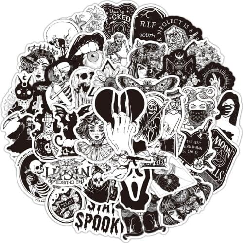 50PCS Cool Graffiti Art Style Cartoon Stickers Gothic Style Horror Devil Witch Graffiti Comic Waterproof DIY Car Sticker