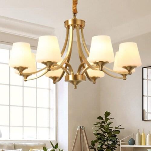American Retro Copper Led Chandeliers Lighting Dining Room Led Pendant Chandelier Lights Foyer Hanging Light Fixtures