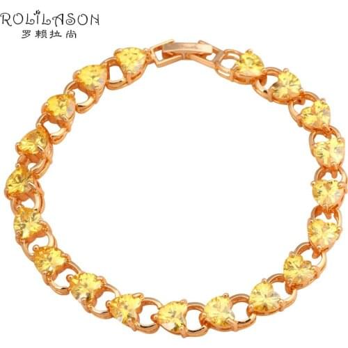ROLILASON tasteful design Heart shape yellow crystal zircon golden Bracelets classic gift for women fashion jewelry TBS770