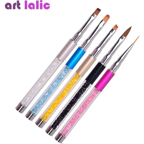 Nail Art Brush Pen Rhinestone Diamond Metal Acrylic Handle Carving Powder Gel Liquid Salon Liner Nail Brushes With Cap