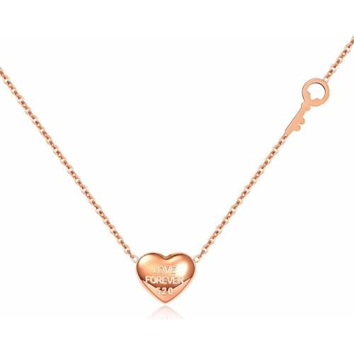 Fashion Brand Forever Love Letter Heart Key Pendant Necklace Rose Gold Color Stainless Steel Women Party Christmas Gift