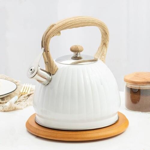 Stainless Steel Boil Water Kettle Green Pumpkin Bakelite Handle Half Ball 3L Whistle Induction Cooker Household Kitchen Supplies