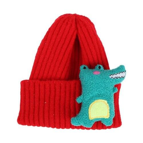 Childrens Winter Beanie Cute Solid Color Little Dinosaur Bonnets Wholesale Boy Girl Fashion Wool Knitted Hat