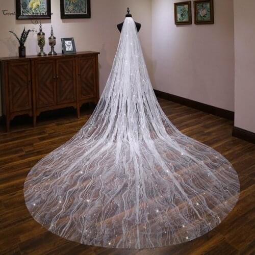 Wedding Accessories Sparkly Bridal Veil with Comb One Layer 4 Meters Glitter Shiny Ivory Cathedral Wedding Veil