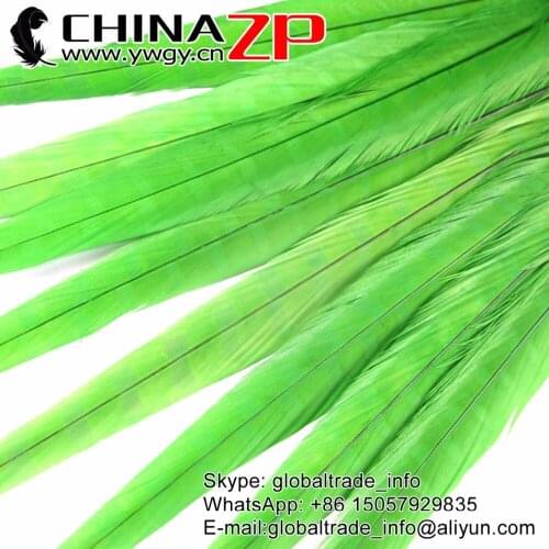 CHINAZP Factory Exporting 100pcs/lot 40-45cm Professional wholesale Lime green Dyed Ringneck Pheasant Tail Feathers