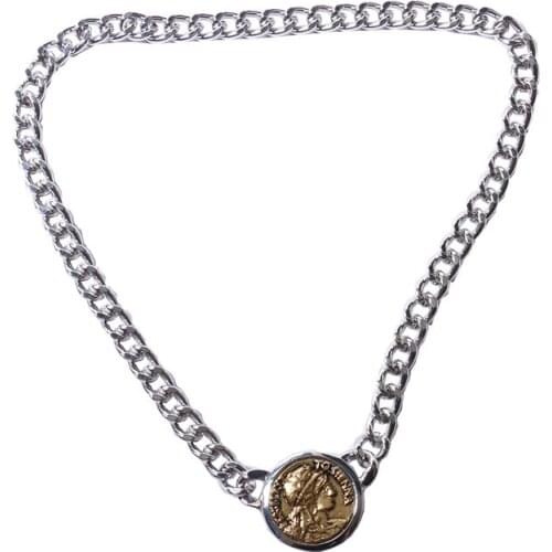 Cool double layer coin chain necklace long chain silver color pendant necklaces women fashion jewelry gifts