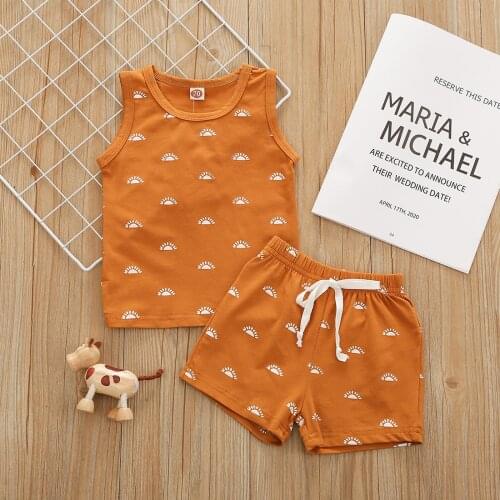Newborn Baby Girls Boy’s Summer Casual Vest and Shorts Suit Fashion Cotton Casual Sun Printed Sleeveless Tops and Short Clothes