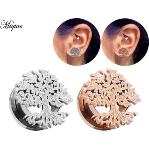Miqiao 2pcs Hot New Stainless Steel Hollow Frosted Peace Tree Pulley Ear Expansion 6mm-16mm Exquisite Piercing Jewelry