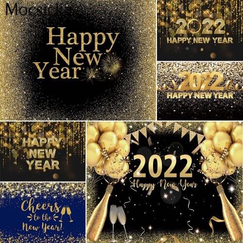 Mocsicka New Year of 2022 Backdrop New Years Eve Party Decoration Celebration Photoshoot Black Gold Photography Background