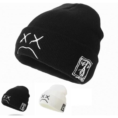 New Embroidery Lil Peep Beanie Cap Xxxtentacion Sad Boy Face Knitted Hat for Winter Hip Hop Beanies Fashion Ski Hats Unisex Cap