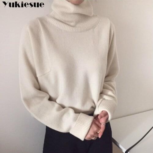 New 2020 Womens Autumn Winter Korean Style long sleeve Knitwear Turtleneck Warm Pullover Solid Minimalist Elegant Sweater