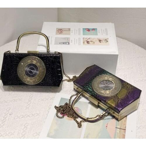 European and American Retro New Walking Clock Bag Cool Handbag Chain Small Bag Messenger Bag Crocodile Pu Bag