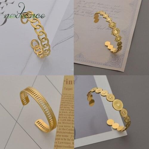 Nextvance 14K Charm Stainless Steel Bangle Adjustable Sun Roman Column Bracelets on hand for Women Girl Anniversary Gift Jewelry