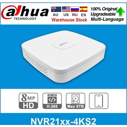 Dahua Original 4K NVR NVR2104-4KS2 NVR2108-4KS2 NVR2116-4KS2 4/8/16CH 1U Lite Network Video Recorder H265 For IP Camera System
