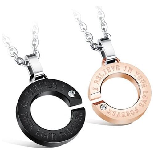 Open Round Design Couple Pendant Cute Stainless Steel Necklace With Romantic Love Promise Jewelry Gift Accept Wholesale AP017