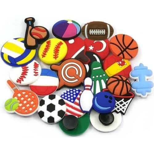 1pcs Sports Football customize PVC Shoe Charms Flowers Shoe Accessories Decoration for clogs shoes promotional gift