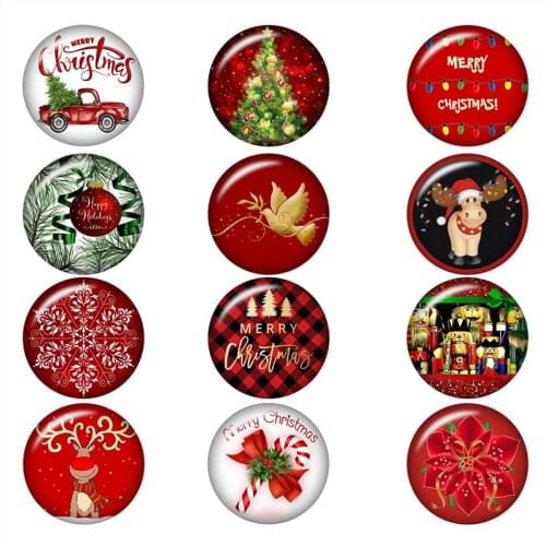 Merry christmas tree 10pcs mixed 12mm/18mm/20mm/25mm Round photo glass cabochon jewelry flat back Making findings A6711
