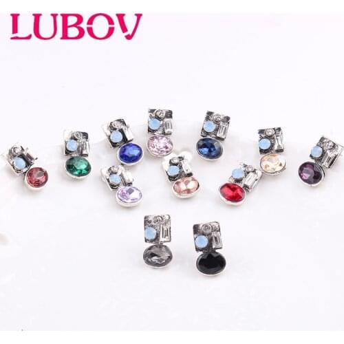 LUBOV Colorful Crystal Opal Stone Inlaid Antique Metal Piercing Stud Earrings Vintage Stament Women Party Jewelry 2019 New