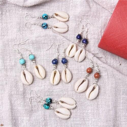 Shell Cowrie Earrings Natural Stone Beads Drop Earrings Fashion Seashell Statement Eardrop Danglers Women Summer Jewelry Gifts