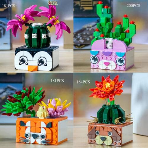 Bouquet Building Blocks Home Decoration Bonsai Plants Prickly Pear Potted Desktop Flowers DIY Bricks Childrens Toy Gifts No Box