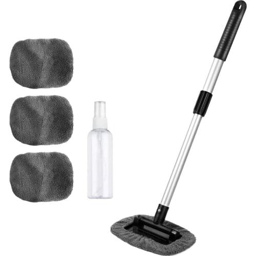 Telescopic Car Window wash cleaning defogging Windshield Cleaner brush 4 Reusable Washable Microfiber Pads Cleaning Wand Tool